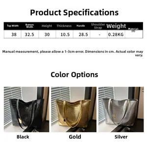 Tableau des tailles pour grand sac cabas en PU avec texture crocodile et mesures