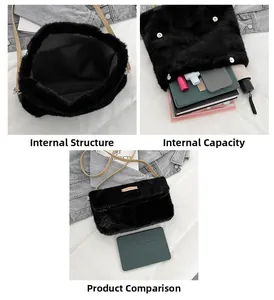 Vue détaillée du grand sac bandoulière en fausse fourrure montrant son intérieur spacieux