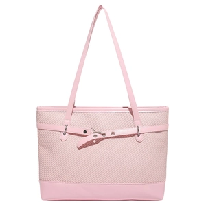 Sac cabas tissé rose avec poignées en cuir lisse et boucle décorative pour le quotidien