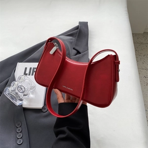 French style red crescent shoulder bag in glossy leather for women's summer fashion
