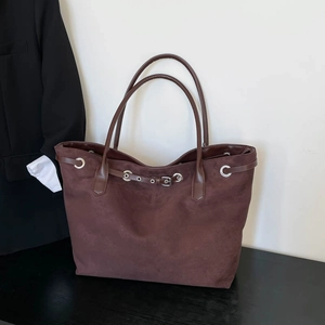 Vintage Faux Suede PU Leather Tote Bag For Women Large Capacity Minimalist Shoulder Bag Winter Commuting Shopping Daily