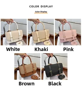 Collage of chic woven flap handbags in five colors with adjustable shoulder straps