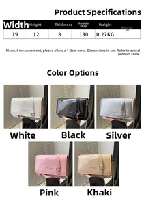 Detailed size specifications and color guide for fashionable PU leather chain crossbody bag