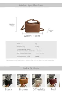 Detailed size chart and multi-color view of compact minimalist PU leather crossbody bags