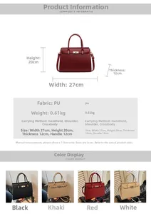 Size guide for large PU leather handbag with dimensions 27cm x 20cm x 12cm and color options