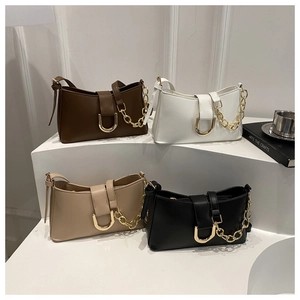 Sac À Épaule Sous L'Aisselle En Cuir PU Pour Femmes Style Baguette Avec Chaîne Dorée Boucle En U Mode Minimaliste