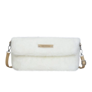 Sac à bandoulière en fausse fourrure blanche avec chaîne et style vintage pour automne hiver