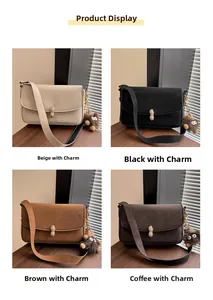 Detailed grid view of four vintage crossbody bags with unique peanut-shaped gold buckles