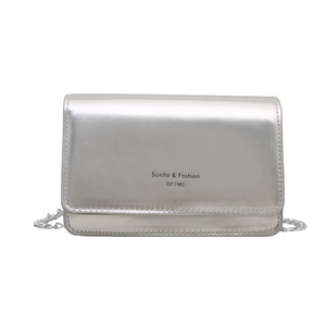 Sleek metallic silver chain crossbody bag for women with polished square silhouette