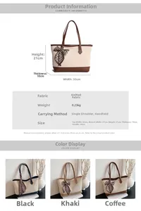 Size diagram and specifications for the large capacity contrast color knit tote bag