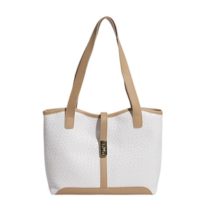 Retro cream woven tote bag with brown trim and gold buckle for 2025 winter commute