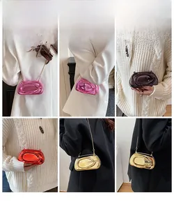 Vues détaillées du mini sac de soirée métallisé en diverses couleurs sur le modèle