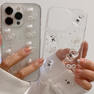 Coque De Téléphone Ours Künstliche Perle Coeur 3D TPU Paillettes Ciel Étoilé Housse De Protection Douce Douce Pour Filles Femmes