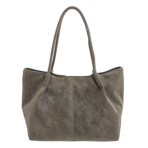 Minimalist large capacity dark grey suede tote bag with slim shoulder straps and matte finish