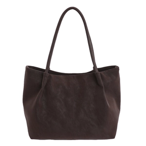 Minimalist large capacity dark brown tote bag in matte leather with vertical stitching