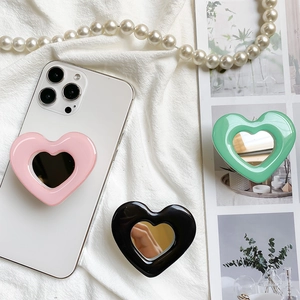 Heart Shaped Phone Grip Holder With Makeup Mirror Retractable Adhesive Griptok Korean Ins Style Universal Stand