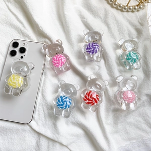 Support de téléphone ours transparent universel avec motifs de bonbons en spirale