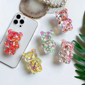 Set of 5 transparent resin bear phone grips with integrated fruit slice patterns