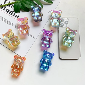 Colorful 3D bear shape foldable phone socket stand with holographic gradient finish