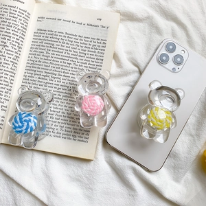 Trois supports de téléphone ours en résine avec sphères spirales colorées