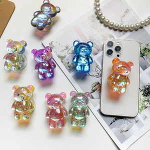 Lazer glitter 3D bear collapsible phone grip socket with holographic sparkling finish