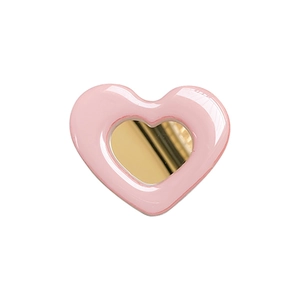 Pink heart-shaped retractable phone grip with built-in gold mirror for makeup