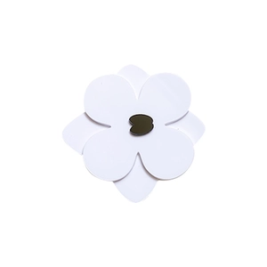 Minimalist white four-petal flower phone socket grip with black center and glossy finish