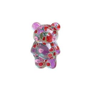 Translucent purple bear phone grip with watermelon pattern and foldable airbag stand