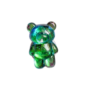 Iridescent 3D bear folding phone grip holder with blue-green gradient acrylic finish