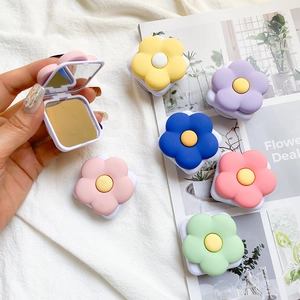 Floral portable folding makeup mirror with telescopic stand in various pastel colors