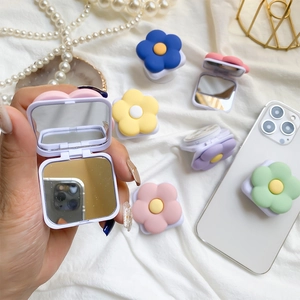 Flower Shape Phone Airbag Stand With Flip Makeup Mirror Retractable Adhesive Matte Plastic Mobile Desktop Support