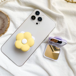 Floral pop socket phone grip with foldable mirror and cute flower design for smartphones