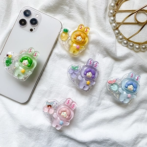Heart Phone Grip Expandable Socket Transparent Resin Glitter Kawaii Cartoon Bunny Girl Fruit Decor Desktop Stand Holder