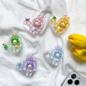 Cute cartoon bunny girl heart-shaped resin phone sockets with glitter and fruit charms