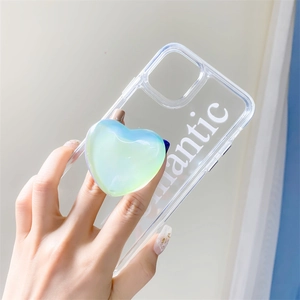 Laser starry heart grip on clear TPU phone case with romantic lettering
