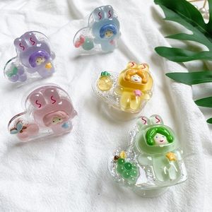 Glittery heart-shaped phone sockets with colorful fruit patterns and resin finish