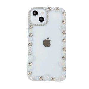 Luxury pearl and rhinestone crystal mirror case for Samsung S22 Plus transparent cover