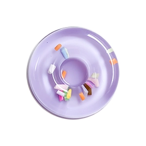 Purple round slow feeder dog bowl with center ridge design on a white background