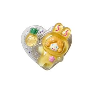Cartoon bunny astronaut collapsible phone grip with purple glitter heart base