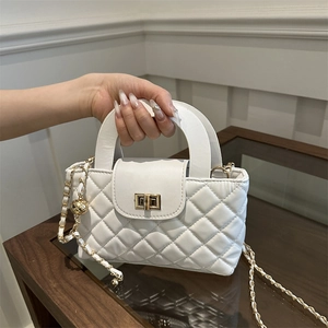 Quilted Rhombus Crossbody Bag PU Leather Handbag With Adjustable Metal Ball Chain Strap Elegant Flap Purse For Women