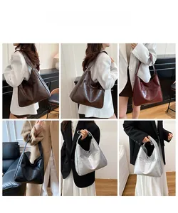 Collage of four stylish tote bags in brown, burgundy, black, and silver for women