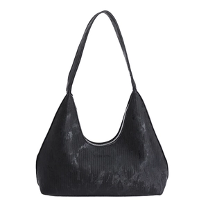 Borsa sottobraccio nera con trama marmorizzata, logo JIASHIQING e chiusura a zip