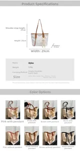 Size chart showing large nylon tote bag dimensions 29x25x10.5cm and material details