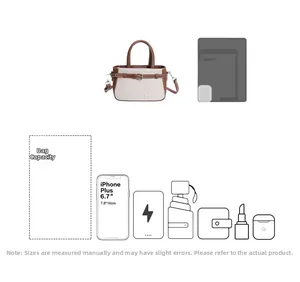 Detail view of contrast color handbag capacity showing space for phone and essentials