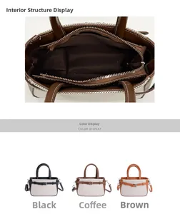 Detail view of the interior compartment and color options for the square handbag