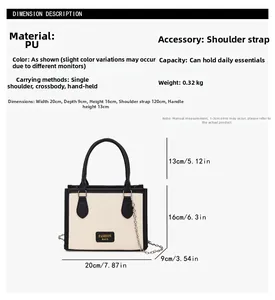 Detail view of monochrome tote bag with 20x9x16cm dimensions and fashion lettering