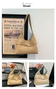 Dettagli della borsa hobo kaki con fibbia in metallo e consistenza della pelle PU