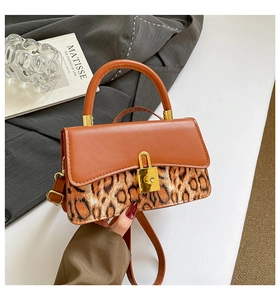Detail of retro crossbody bag with leopard print texture and golden metal buckle
