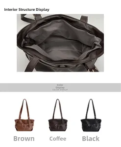 Dettagli interni della borsa tote vintage e opzioni di colore marrone, caffè e nero