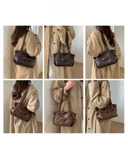 Detailed views of vintage large capacity tote bag styled with a beige trench coat
